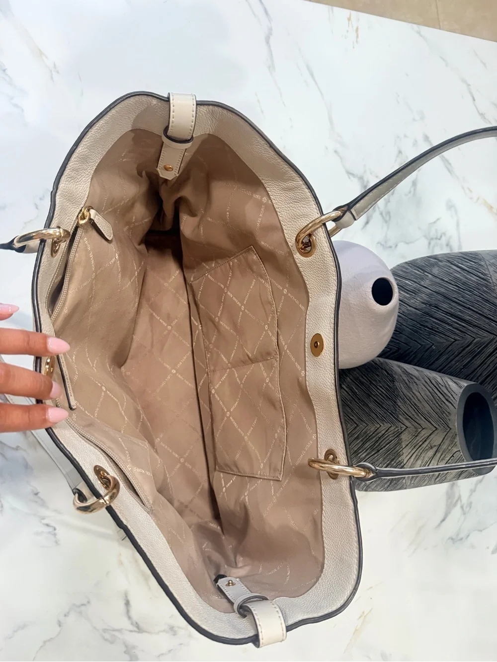 Michael Kors Cream Pebbled Leather Tote with Gold Accents